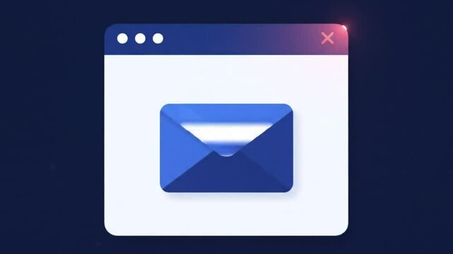 Animated design of an email message notification. A stylized envelope icon appears on a browser tab window interface, accompanied by animated tab icons and subtle UI elements. The envelope gently