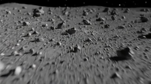 Lunar surface rocks, regolith, starry background, space exploration
