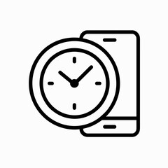 Obraz premium Clock and smartphone icon representing mobile time tracking – outline