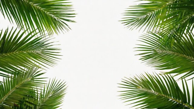 Green Palm Leaves Over Clean White Sky