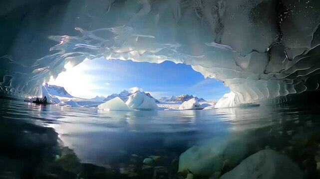Underwater Ice Cave View Arctic mountainscape