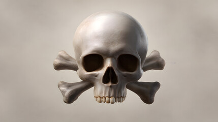 Obraz premium Mors Triumphalis: An expertly detailed skull with crossbones, rendered with lifelike texture and shadow, evoking a sense of mortality and intrigue. 