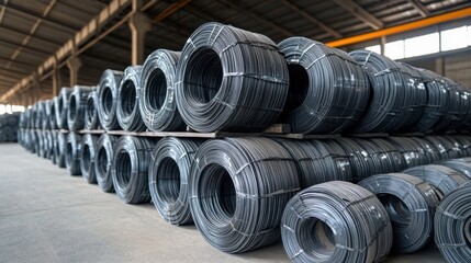 Steel Wire Coils in Warehouse Storage.