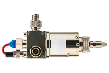 Complex scientific instrument with fiber optic connections isolated on a transparent background