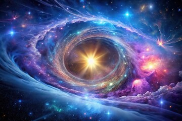 Obraz premium A Cosmic Vortex Unveiling a Radiant Celestial Body at the Heart of a Vibrant Nebula