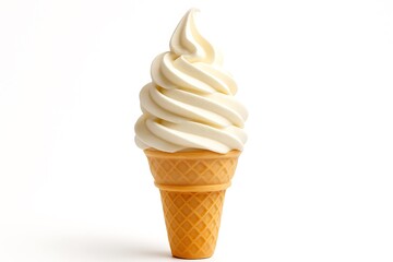 A classic vanilla soft serve ice cream cone on a clean white background