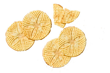 Golden Waffle Cookies Stack – Crispy Sweet Treat with Star Pattern Design on Black Background