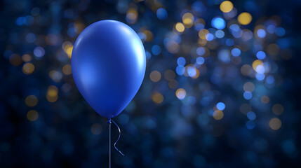 Blue Balloon against Bokeh Lights: A vibrant blue balloon ascends gracefully against a backdrop of shimmering bokeh lights, creating a sense of celebration, joy, and anticipation.