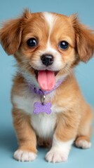 Adorable Chihuahua Puppy with Tongue Out on Blue Background