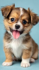 Adorable Chihuahua Puppy with Tongue Out on Blue Background