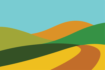 Obraz premium Serene Rolling Hills Landscape A Vibrant Summer Day in the Countryside, Artistic Vector Illustration