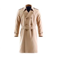 Elegant Beige Trench Coat on White Background for Fashion Display