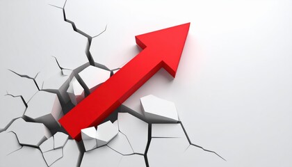 Dramatic Growth, A Red Arrow Breaking Through a White Wall, Symbolizing Business Breakthrough and Financial Success