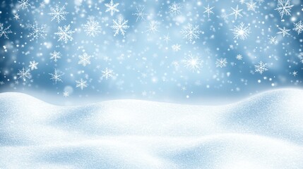 Winter landscape with falling snow. Snow-covered hills under a snowy sky with snowflakes.  Soft focus.  Frosted.  Snowy.  Winter.  Cold.  Chill.  Freezing.  Frosty.  Frozen.  Snowy. 