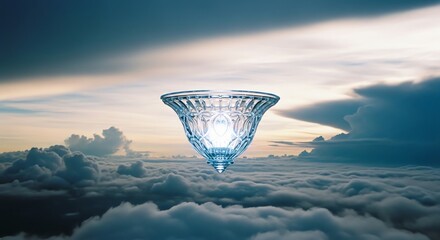 Glass bowl floats over clouds dreamy atmosphere