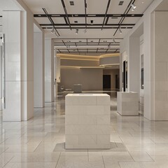Modern architecture interior with marble floor and pillars