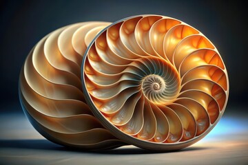 A mesmerizing spiral shell, a study in natural geometry and organic design, exhibiting intricate patterns and captivating textures