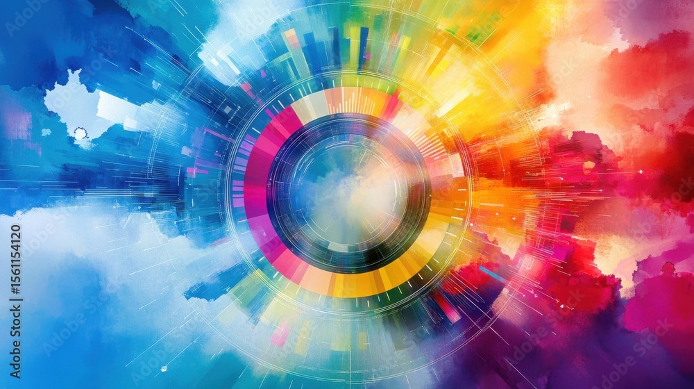 Poster Vibrant abstract concentric circular design with data visualization