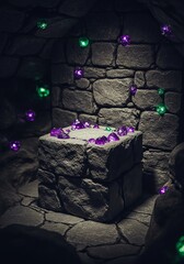Stone structure with crystals in cave setting