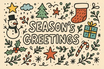 Fototapeta premium Festive Doodle Art, Christmas, Season's Greetings, Doodle Art, Xmas, Winter, Holiday, Celebration, Joy, Merry Christmas, Festive Art, Decorations