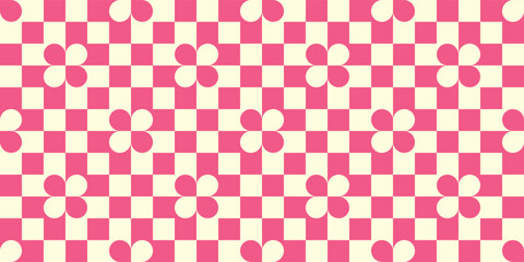 Pink checker and floral pattern, Vector illustration.