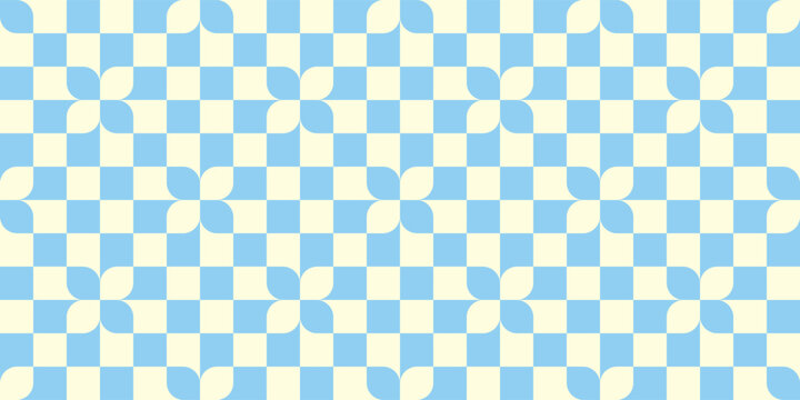 Blue checker and floral pattern, Vector illustration.