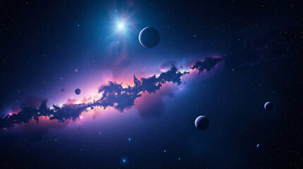 Fototapeta premium Journey Through the Stars: Exploring a Stunning Galactic Scene of Light, Shadow, and Color.