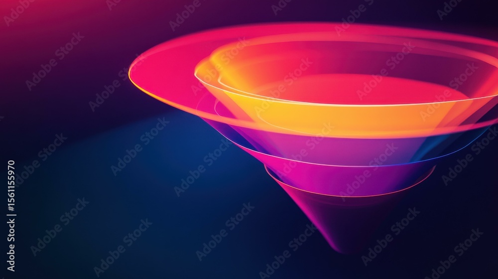 Poster Abstract 3D shape resembling a vibrant funnel on dark background