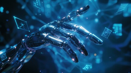 Robotic hand interacting with digital interfaces in dark environment