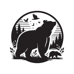 bear silhouettes vector, set of animals Brown grizzl Black vector