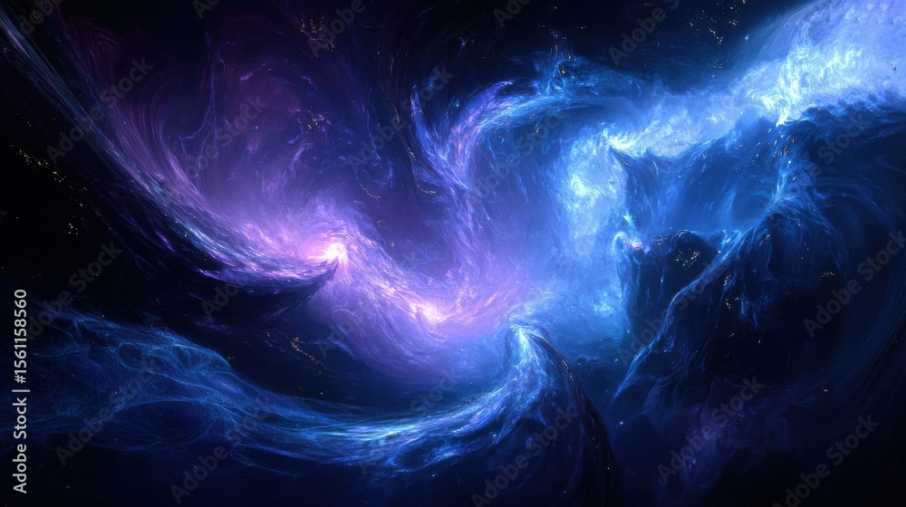 Poster ethereal nebula with glowing cosmic clouds in outer space