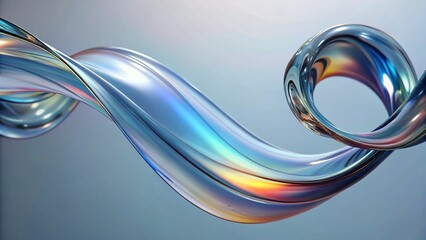 3d abstract liquid glass transparent clear ribbon wave line render. Rainbow fluid flow curve shape with dispersion light, holographic gradient texture. Flying glossy design element 
