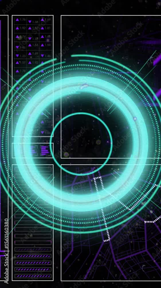 Poster animation of data processing with scope scanning on black background