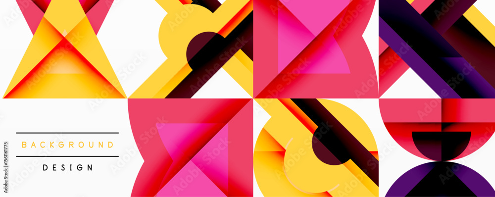 Poster Abstract geometric pattern. Vibrant colors overlap creating dynamic visual texture. Modern design elements suggest energy, movement.
