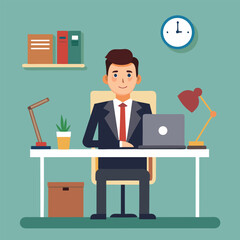 Businessman at his desk working on a laptop