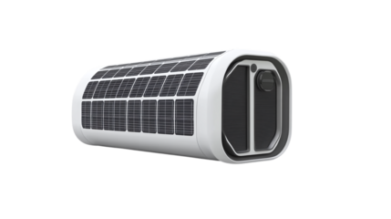 • A modular, portable solar panel in a sleek design, isolated on white background in HD 