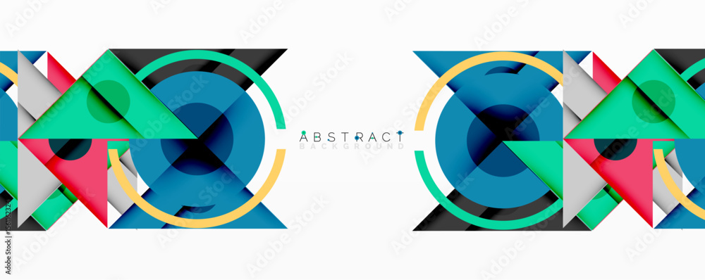 Poster modern abstract design. geometric shapes overlap, creating dynamic visual effect. blue, green, pink 