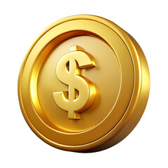 3D Gold Dollar Coin with Dollar Sign on Transparent Background