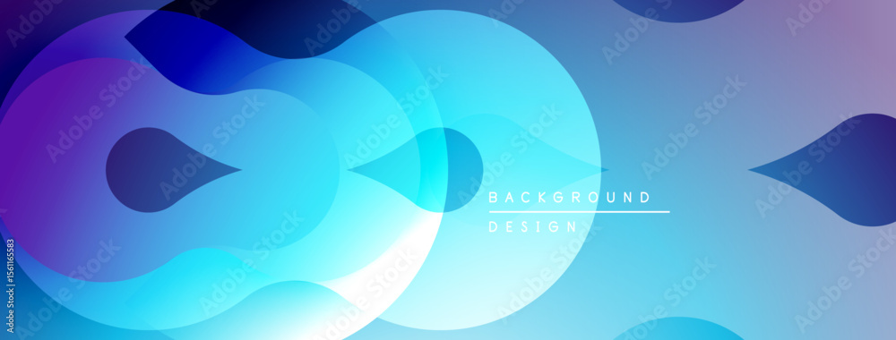 Poster abstract fluid shapes, vibrant blues, purples create modern background. smooth gradients, overlappin