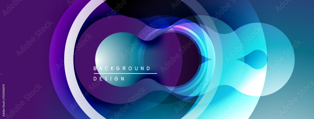 Poster Abstract fluid shapes, vibrant colors, modern design. Circular elements create dynamic composition, smooth gradients present.
