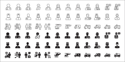Doctor icon set. Healthcare icons. Digital doctor health consulting symbol. Icon symbol related to hospital, health, care, ambulance, helicopter, clinic, medic, medical, nurse. Vector illustration