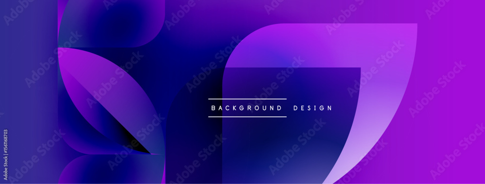 Poster abstract purple, blue gradients form dynamic shapes. modern design suggests technology, innovation, 