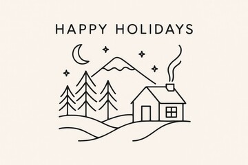 Fototapeta premium Winter Holiday Line Art, Xmas, Christmas, Snow, Winter, Holiday, Line Art, Decorations, Tree, Gift