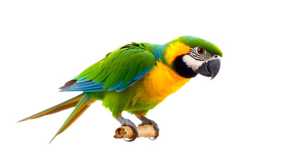 Obraz premium Colorful parrot perched against a clean white background, perfect for educational designs, wildlife art, and tropical-themed projects. 