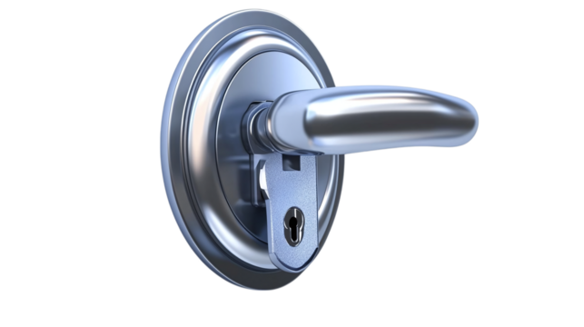 • A sleek digital lock system for secure home access, isolated on white background in HD 