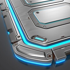 Futuristic Metallic Panel with Embedded Blue Lights Reflecting Innovation and Technological