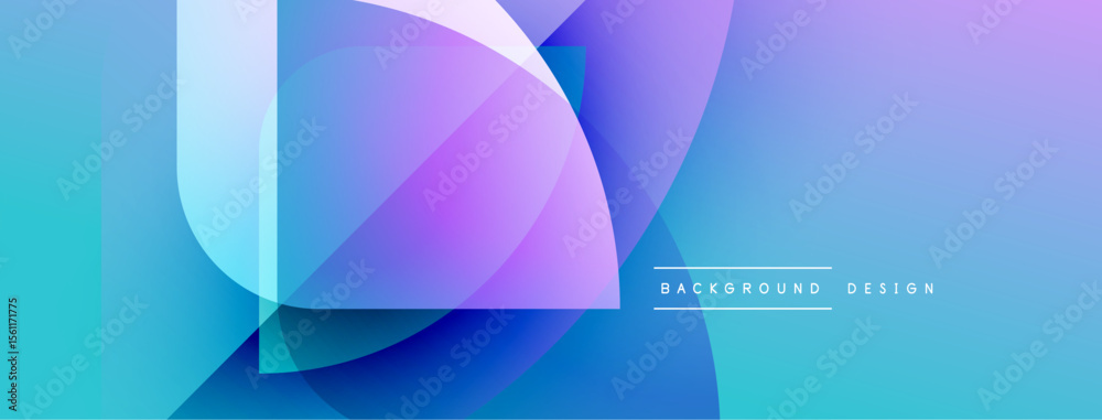 Aufkleber Abstract geometric shapes blend blues, purples, pinks. Overlapping layers create dynamic visual effect. Modern design element.