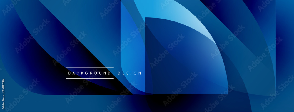 Poster Abstract blue design features overlapping shapes. Smooth gradients create dynamic visual effect. Modern, clean aesthetic suitable backgrounds.