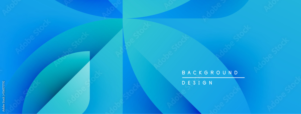 Poster Abstract blue layers create dynamic flowing shapes. Gradient shades offer modern visual appeal, suitable for backgrounds. Minimal text present.