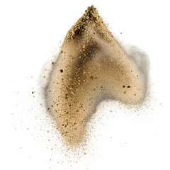 Soft sandy dust explosion with organic contours and natural color tones, ideal for earthy or ground impact scenes – PNG Transparent Background.